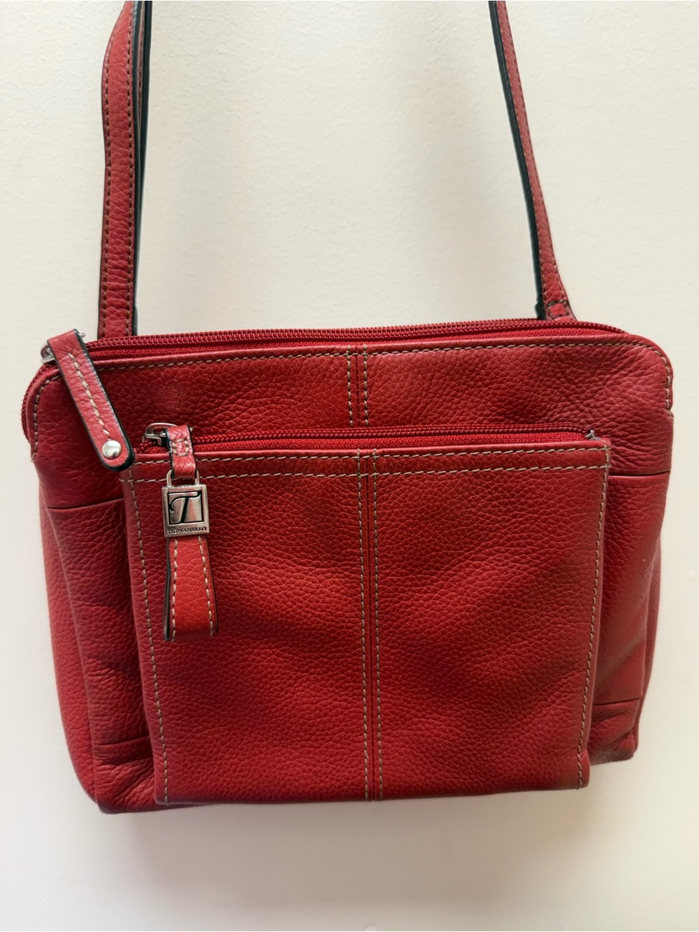 Tignanello Red Leather Crossbody Organizer Shoulder Purse Designer Purse VTG